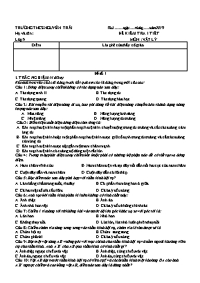 Bộ đề kiểm tra 1 tiết môn Vật lý Lớp 9 - Trường THCS Nguyễn Trãi (Có đáp án)